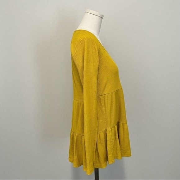 Anthropologie Maeve Samina Thermal Babydoll Long Sleeve Top Yellow - Picture 8 of 13